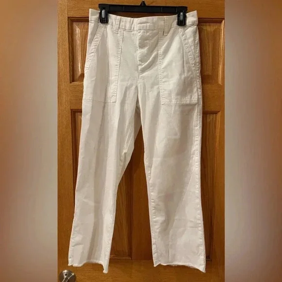 Frank & Eileen Blackstone Utility Pants Women 8 Chalk Italian Twill NWOT $298